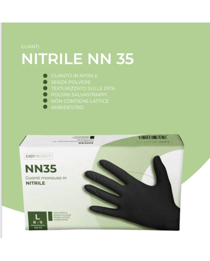 NN35 GUANTI NITRILE NERO LARGE 100PZ.