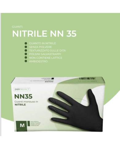 NN35 GUANTI NITRILE NERO MEDIA 100PZ.